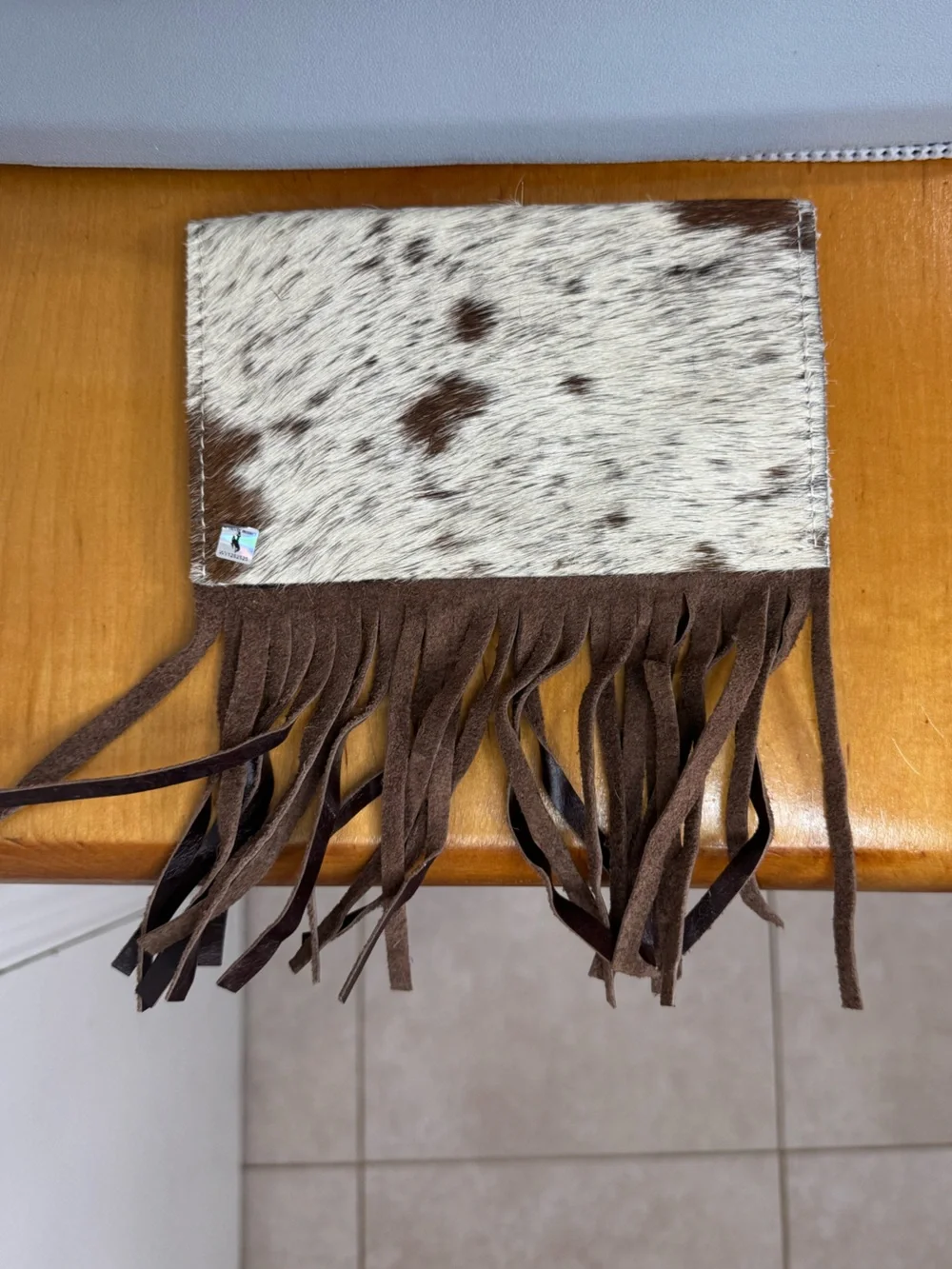 Western Cowhide Fringe Clutch/Wallet Brown & White Cowboy Country Nashville Fun